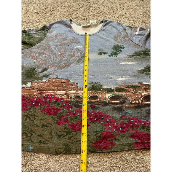 White Stag Womens Top Size 2X (18W/20W) Blue & Green Scenic View Print Art - Picture 4 of 7